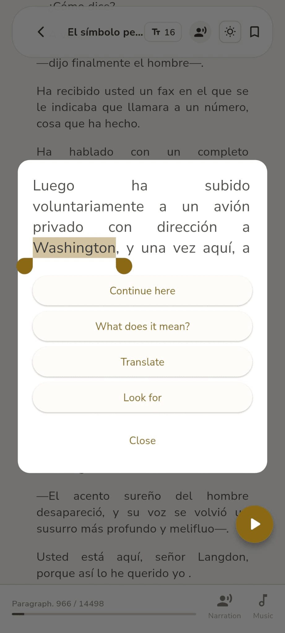 Interfaz de modos de lectura inmersiva en ReadMeBook